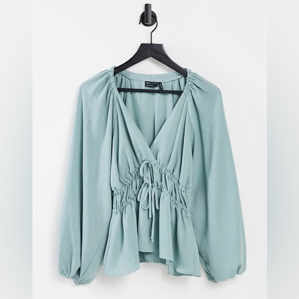 ASOS DESIGN Long Kimono Sleeve Tie Front V-Neck